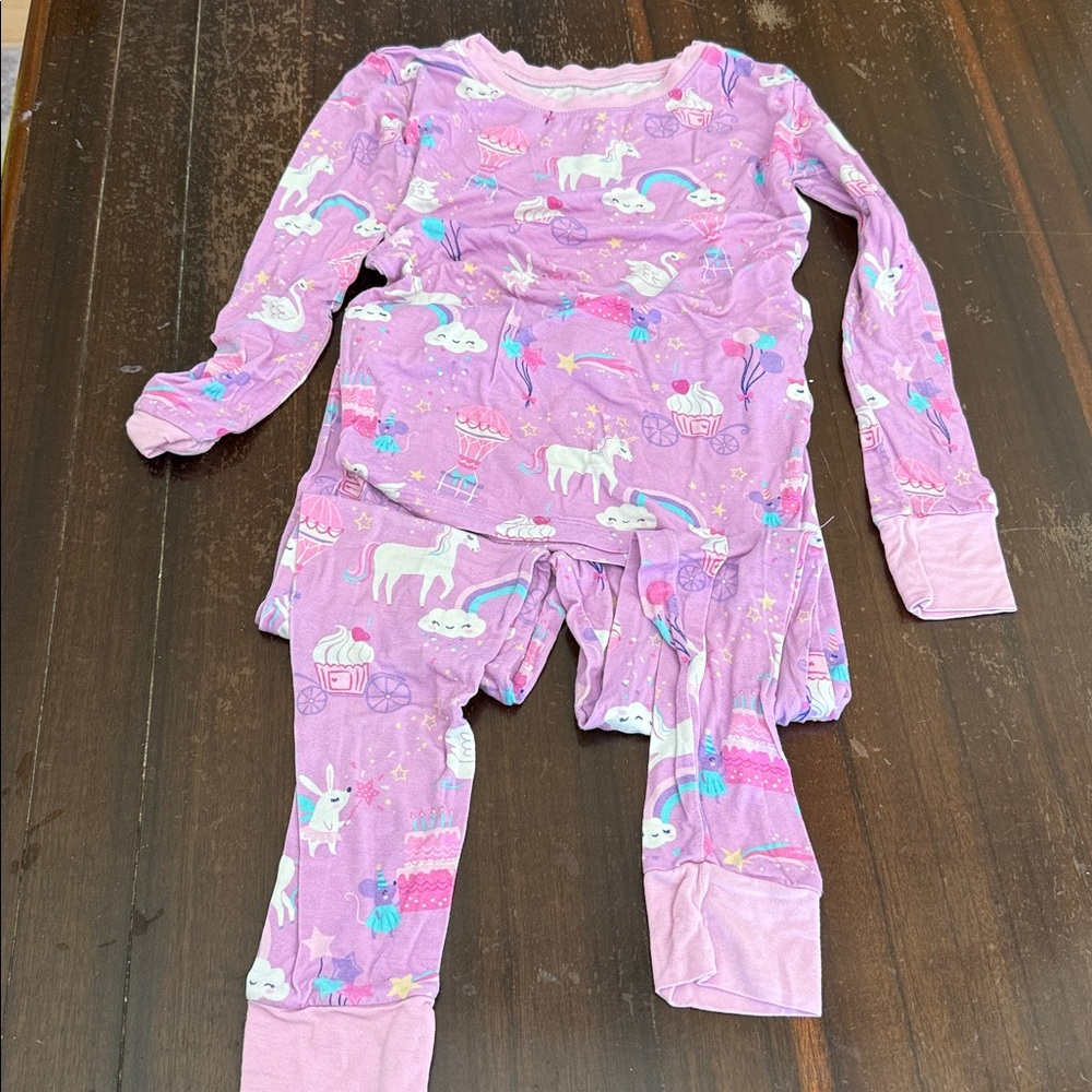 Little Sleepies Purple Rainbow Unicorn Kids Pajamas Size 5/6 Bamboo